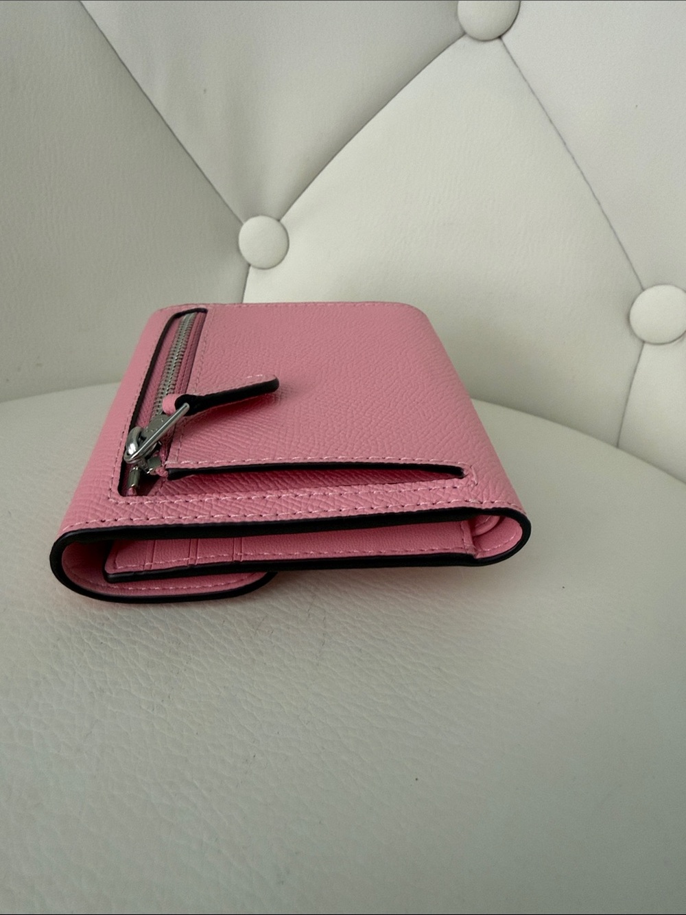 Coach Cross Wyn Grain Leather Small Wallet Flower Pink Silver Accents - Picture 13 of 16